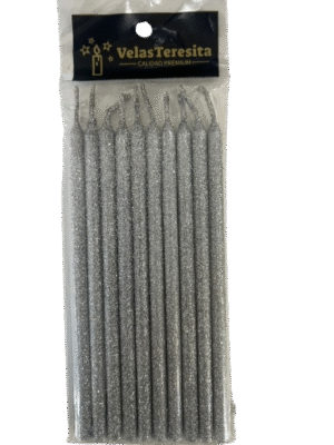 Vela Larga Plateada Brillante