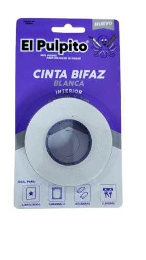 Cinta El Pulpito Bifaz Blanca Interior 20mmx2cm