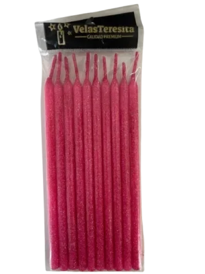 Vela Larga Brillante Rosa x10