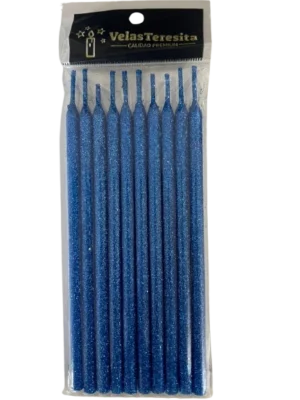 Vela Larga Brillante Azul Oscuro x10
